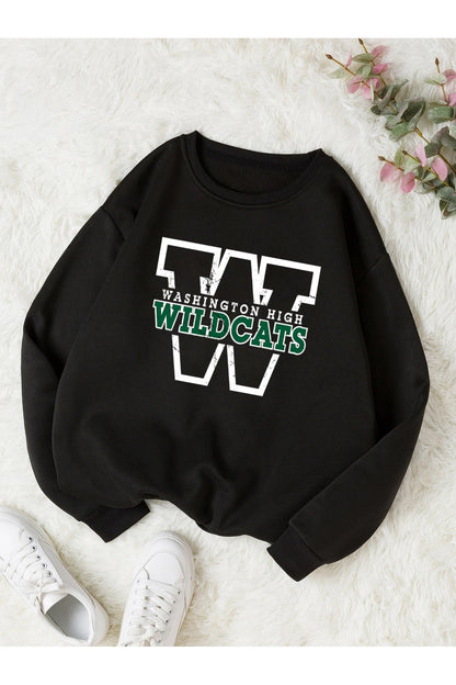 WILD CATS Baskılı Oversize Bisiklet Yaka Sweatshirt