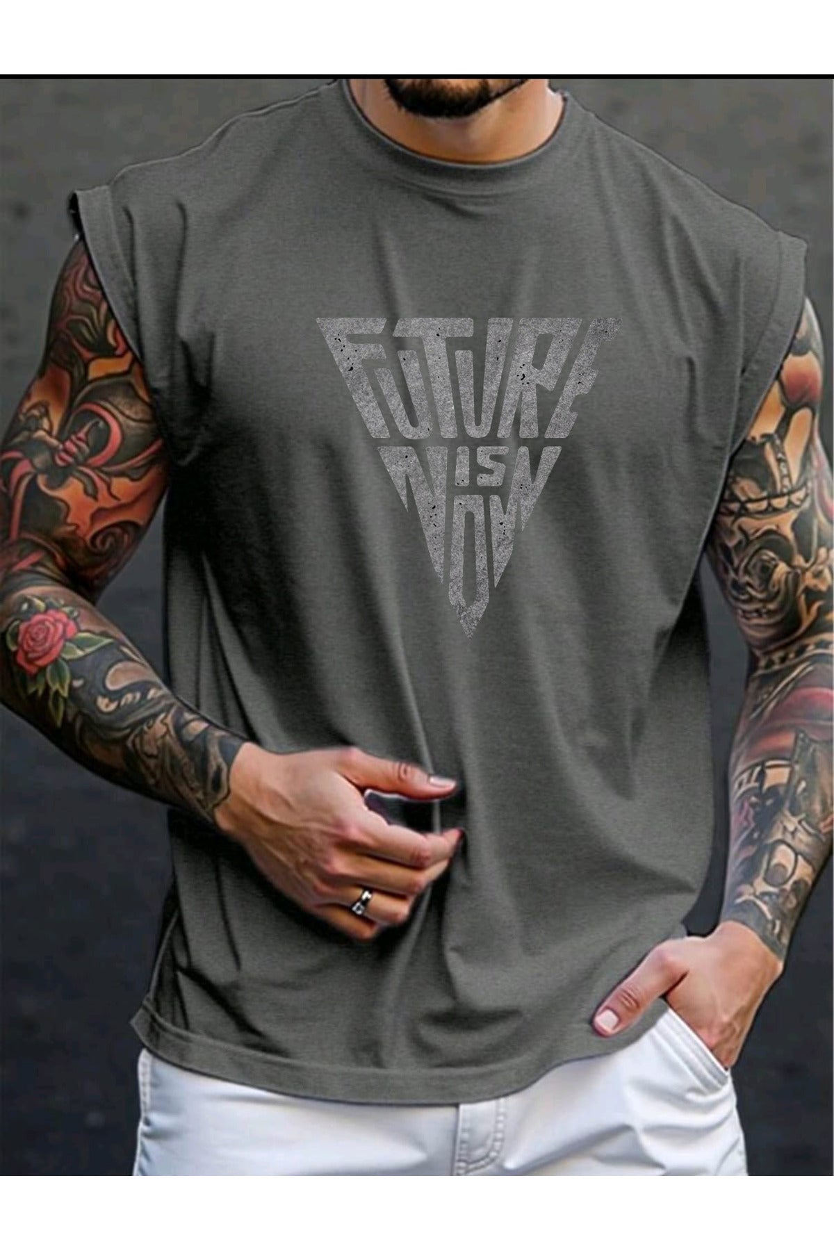 FUTURE Baskılı Kolsuz tshirt Erkek Sıfır Kol Giyim Spor Giyim Oversize T-SHİRT