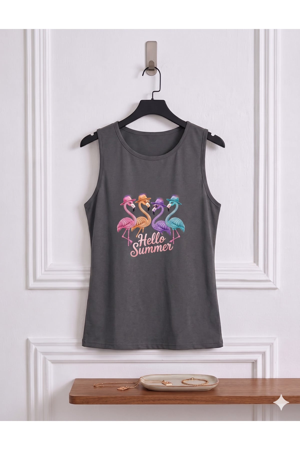 FLAMİNGO Baskılı Kadın (Omuzu Açık) Askılı Kolsuz Tshirt