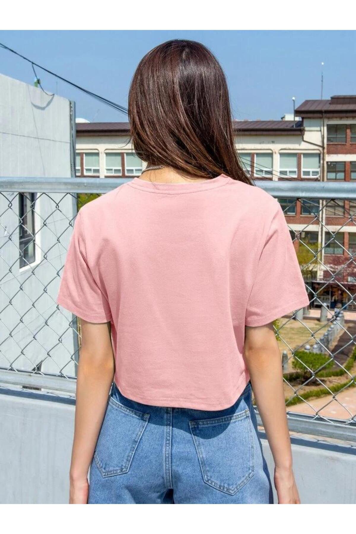 Crop Oversize Pamuklu Çiçekli Tişört
