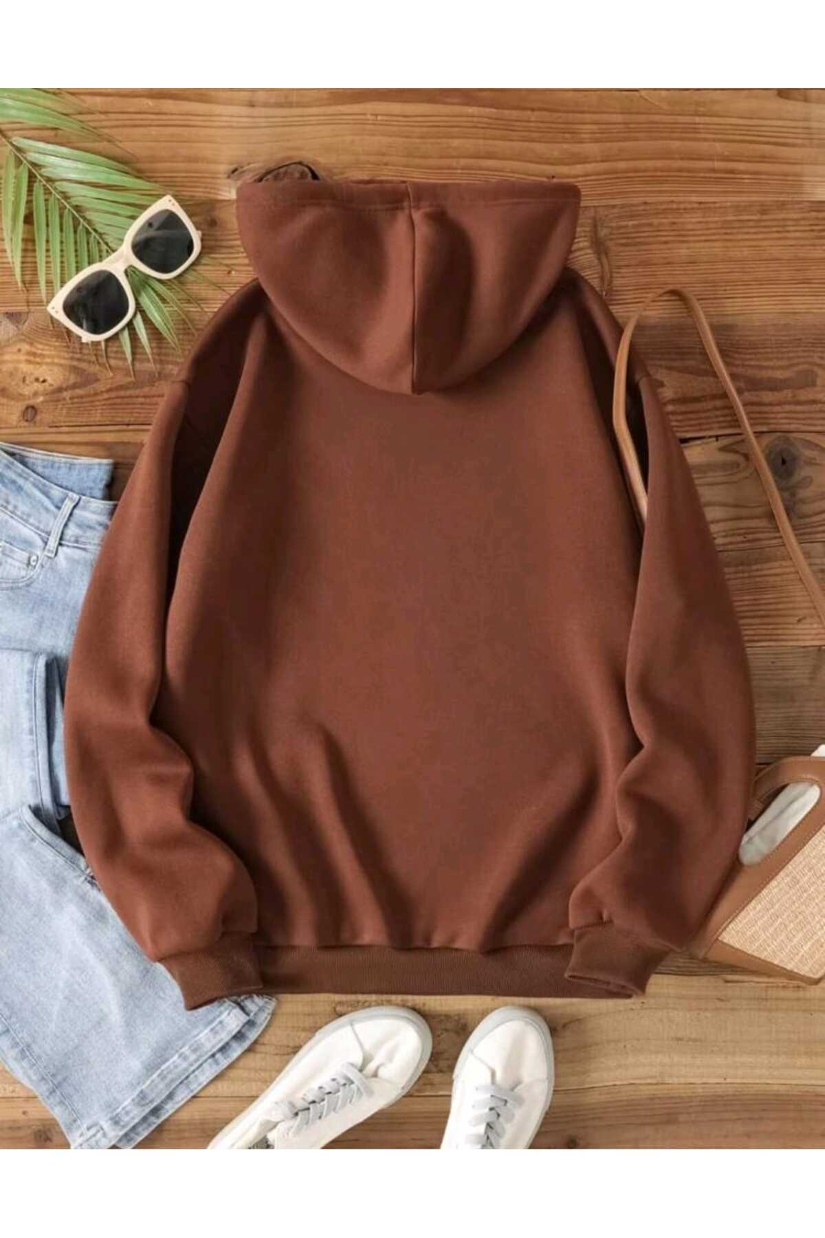 Energy Baskılı Pamuklu Hoodie Sweatshirt Unisex Rahat Kalıp Kapişonlu