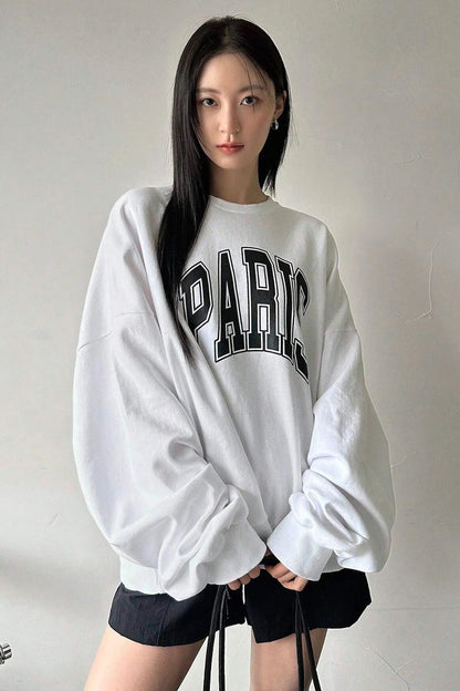 Pari?s Baskılı Bisiklet Yaka Sweatshirt