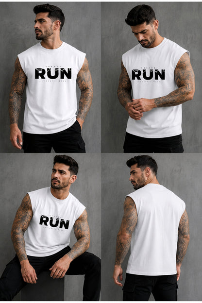 FASTER RUN Baskılı Erkek Sıfır Kol Atlet T-Shirt (%100 PAMUKLU)