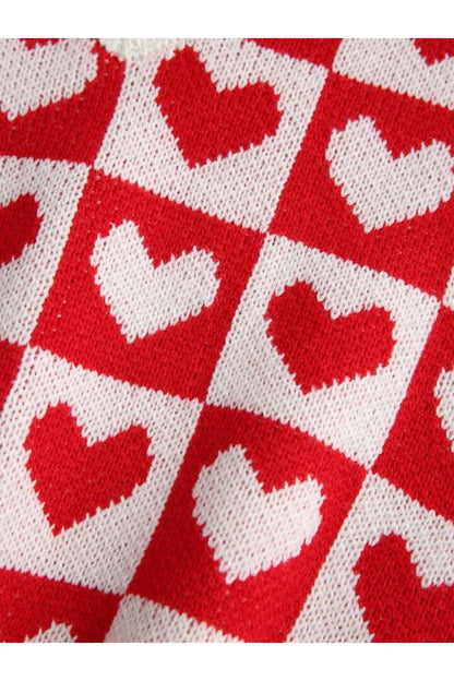V-NECK COTTON SWEATER WITH HEARTS Süveter KALPLİ