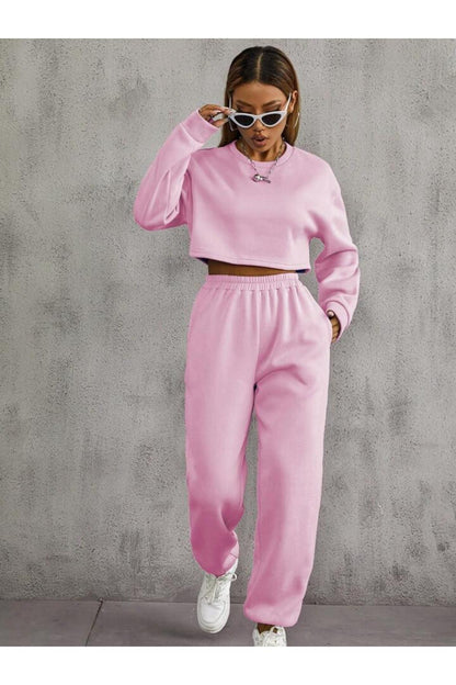 Pembe 3 İplik İçi Polarlı Beli ve Paçası Lastikli Eşofman Altı
