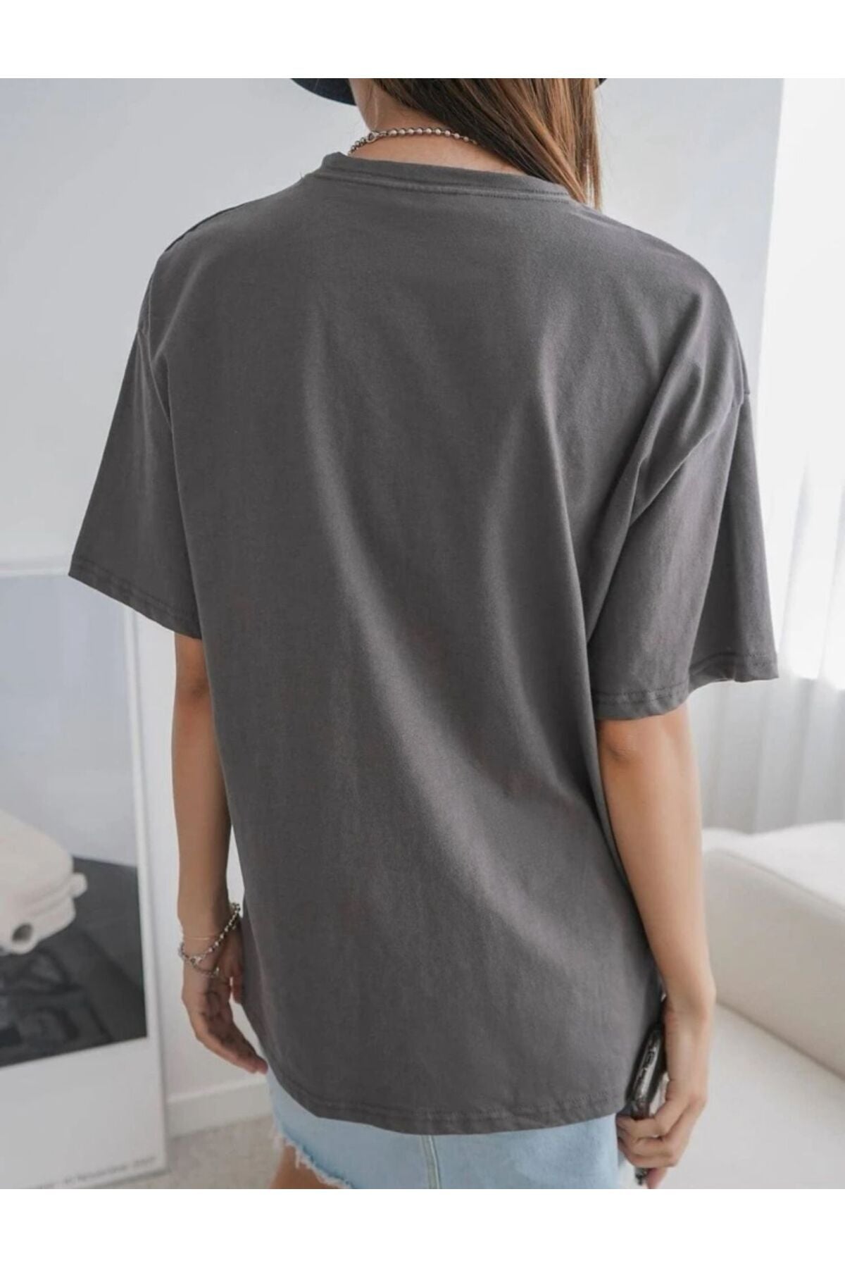 Penguen Baskılı Pamuklu Bisiklet Yaka Tshirt