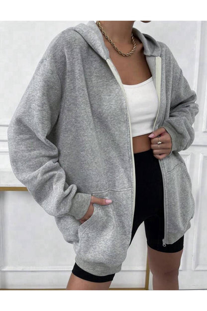 Kapüşonlu Oversize Kalıp Fermuarlı Hırka Sweatshirt Unisex ( Rahat Kalıp )
