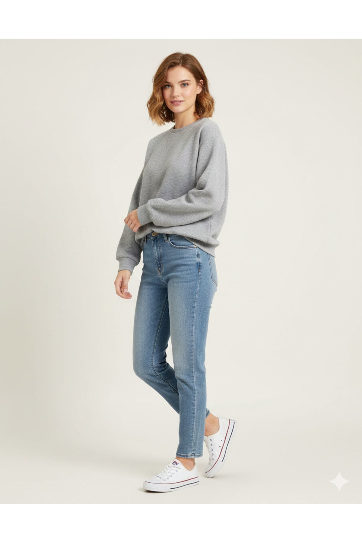 Basic Düz Baskısız Kadın Bisiklet Yaka Sweatshirt