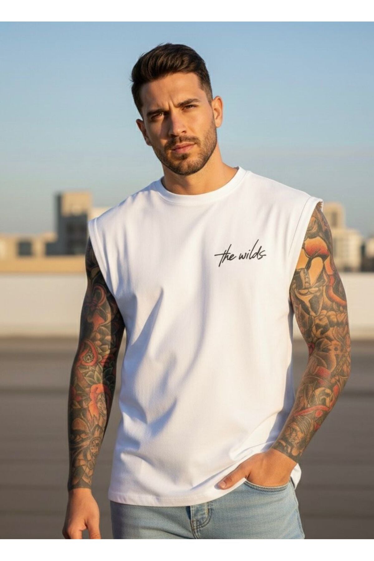 THE WILDS Baskılı Erkek Sıfır Kol Sporcu Kolsuz Tshirt