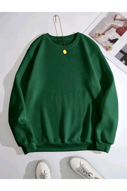 Düz Baskısız Giy Çık Oversize Kalıp Bisiklet Yaka Sweatshirt