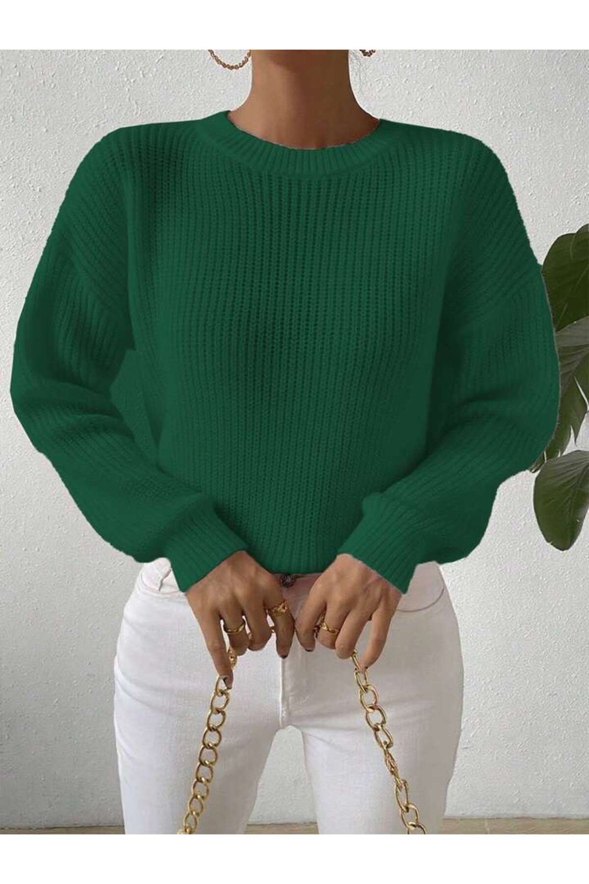 TRİKO Örme Oversize Bisiklet Yaka Kazak BTK