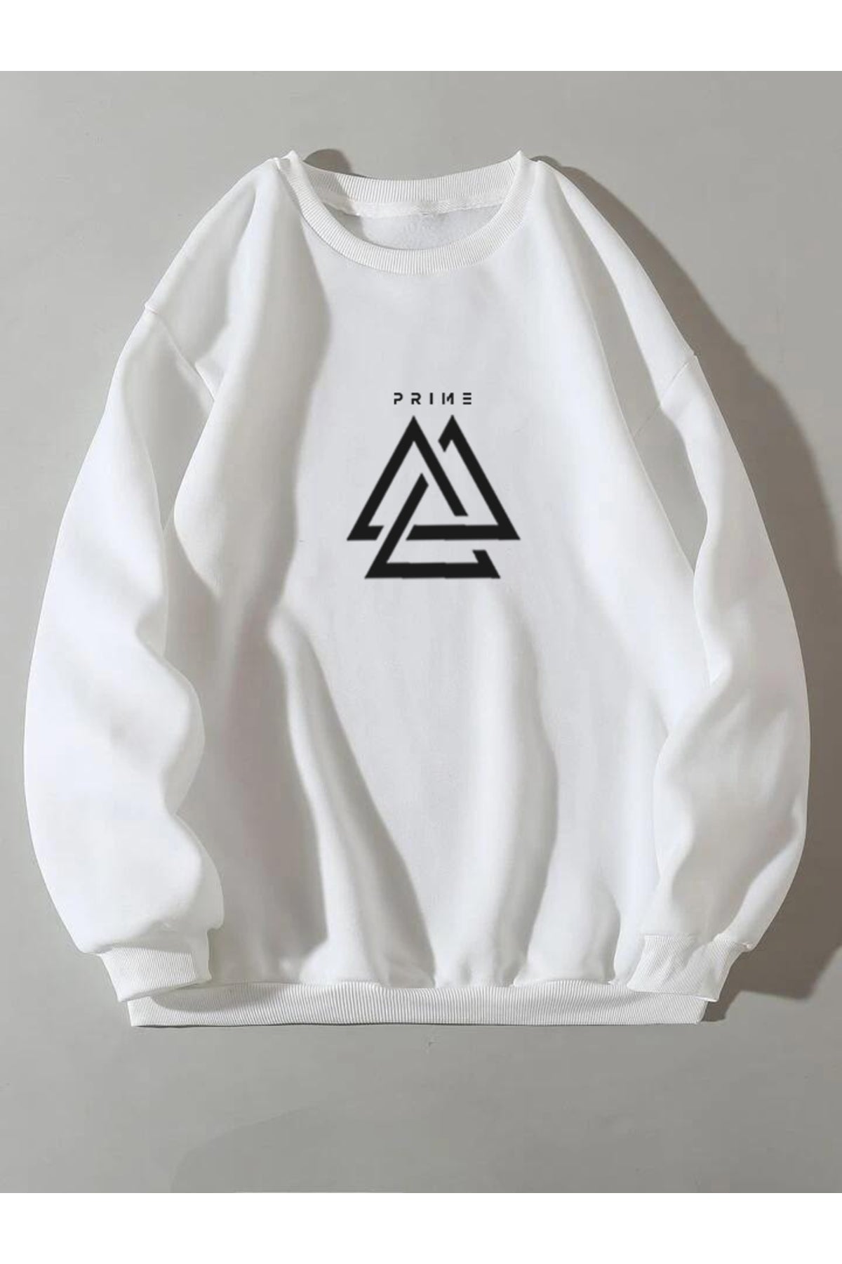 Prime Baskılı Bisiklet Yaka Sweatshirt
