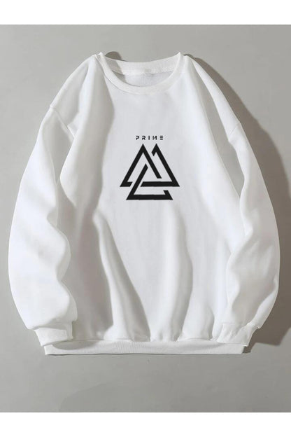 Prime Baskılı Bisiklet Yaka Sweatshirt