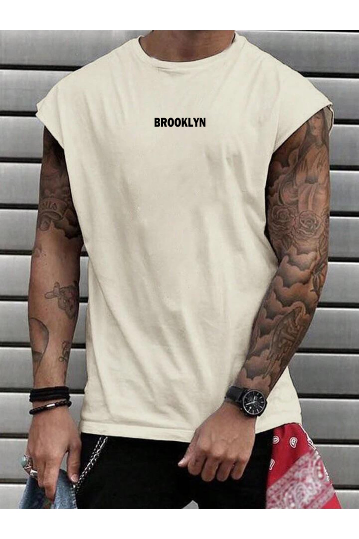 Sıfır Kol Brooklyn Baskılı Yazlık Tshirt