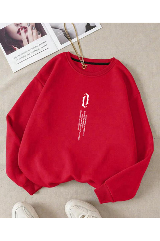 UNISEX Dikey Yazı Baskılı Bisiklet Yaka OVERSIZE Sweatshirt