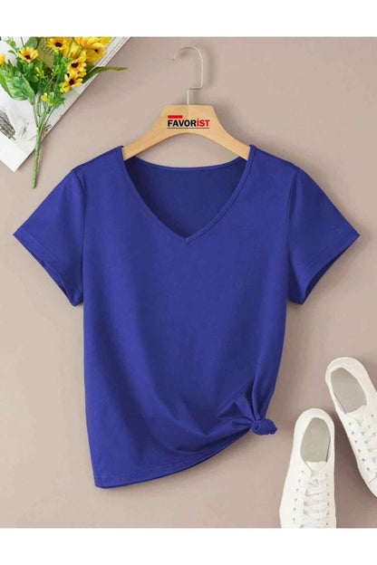 V Yaka (düz Desensiz) Basic Giy Çık Pamuklu Tshirt