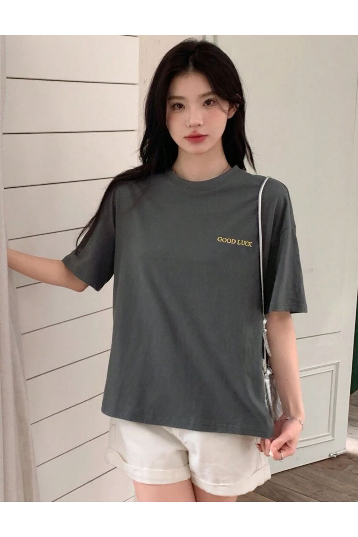 GOOD LUCK Baskılı Pamuklu Kısa Kol (Oversize) Tshirt