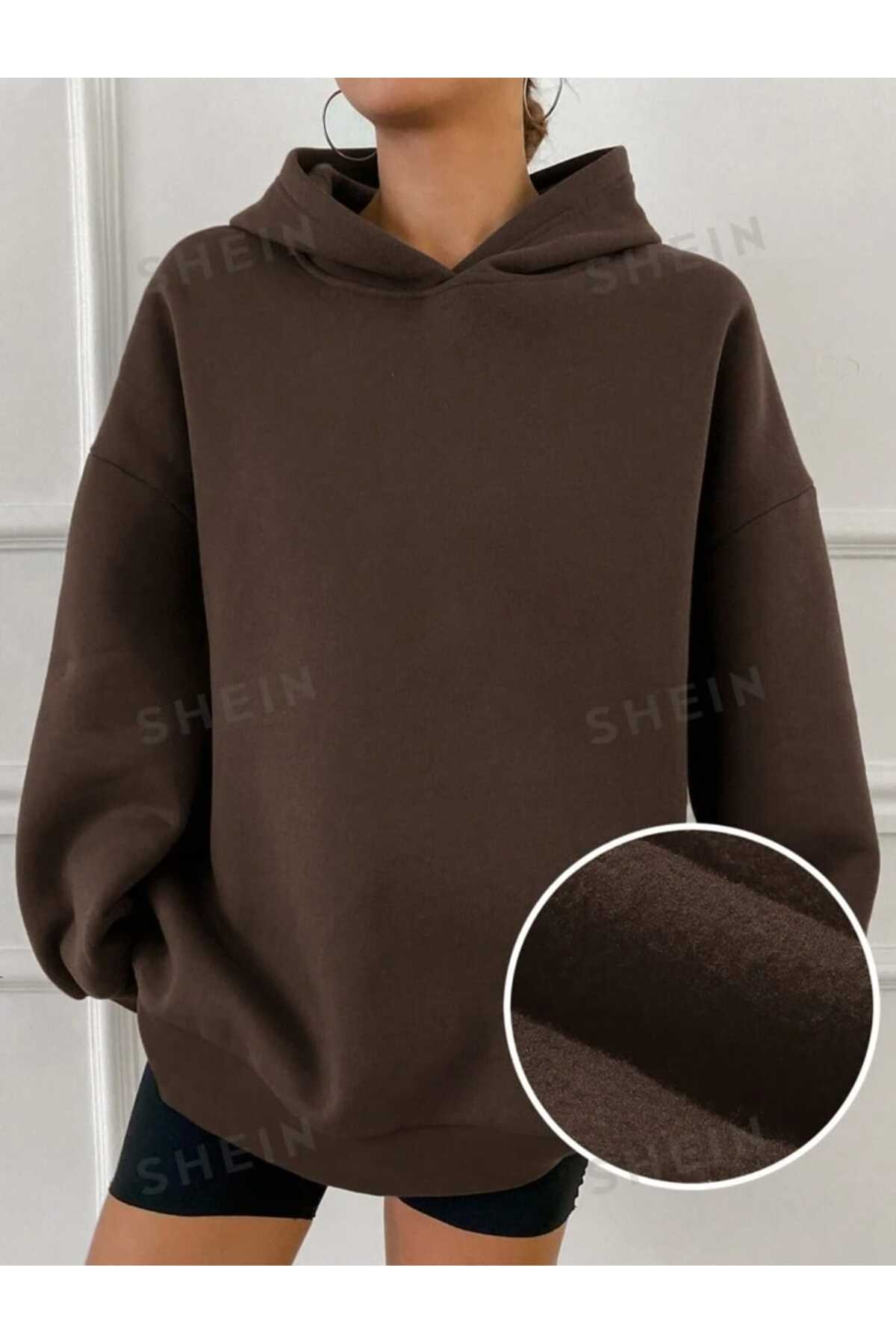 Kapüşonlu Düz Baskısız Giy Çık Oversize Kalıp Sweatshirt