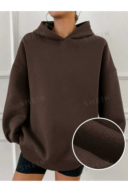 Kapüşonlu Düz Baskısız Giy Çık Oversize Kalıp Sweatshirt