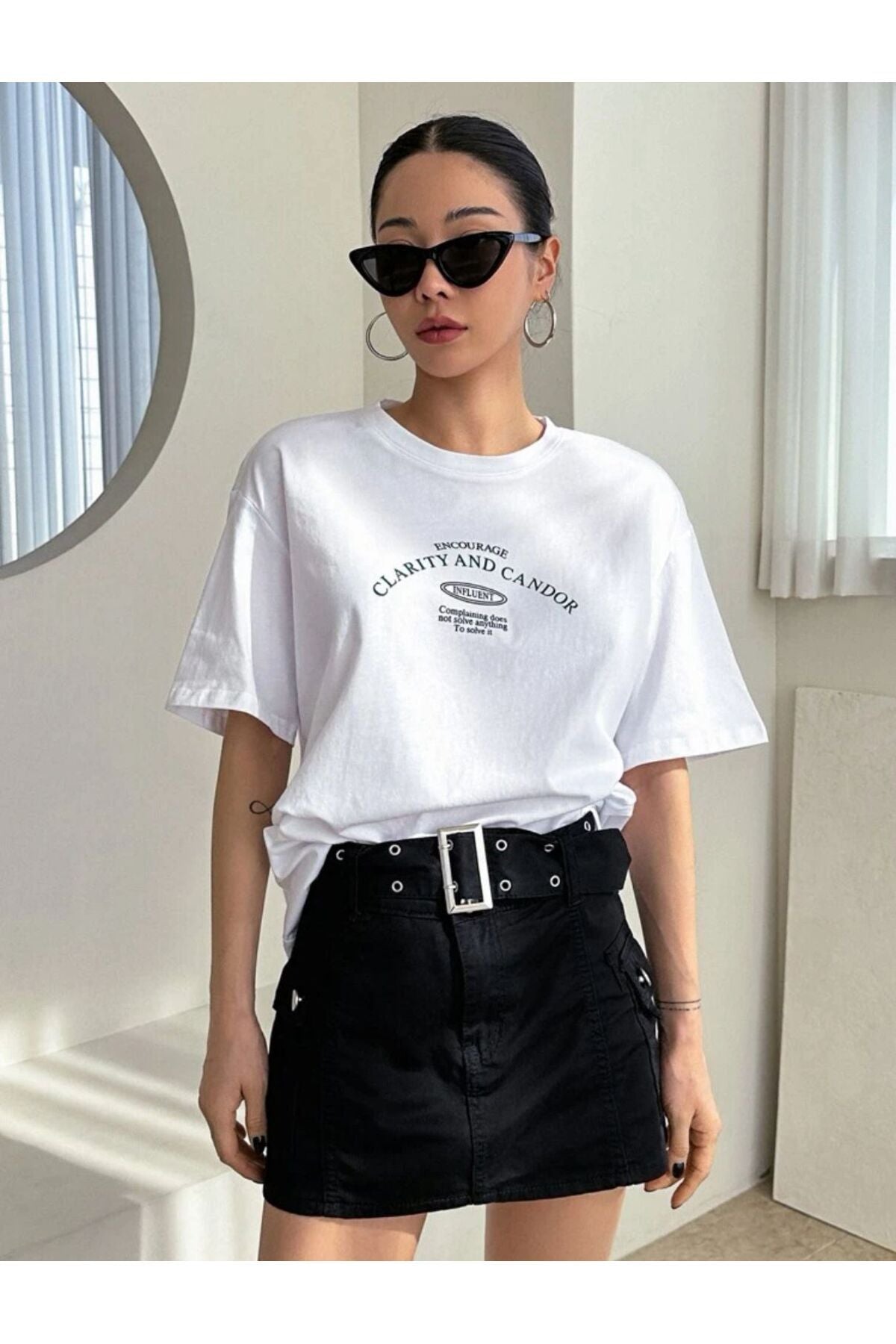 CLARITY Baskılı Oversize Pamuklu Tshirt