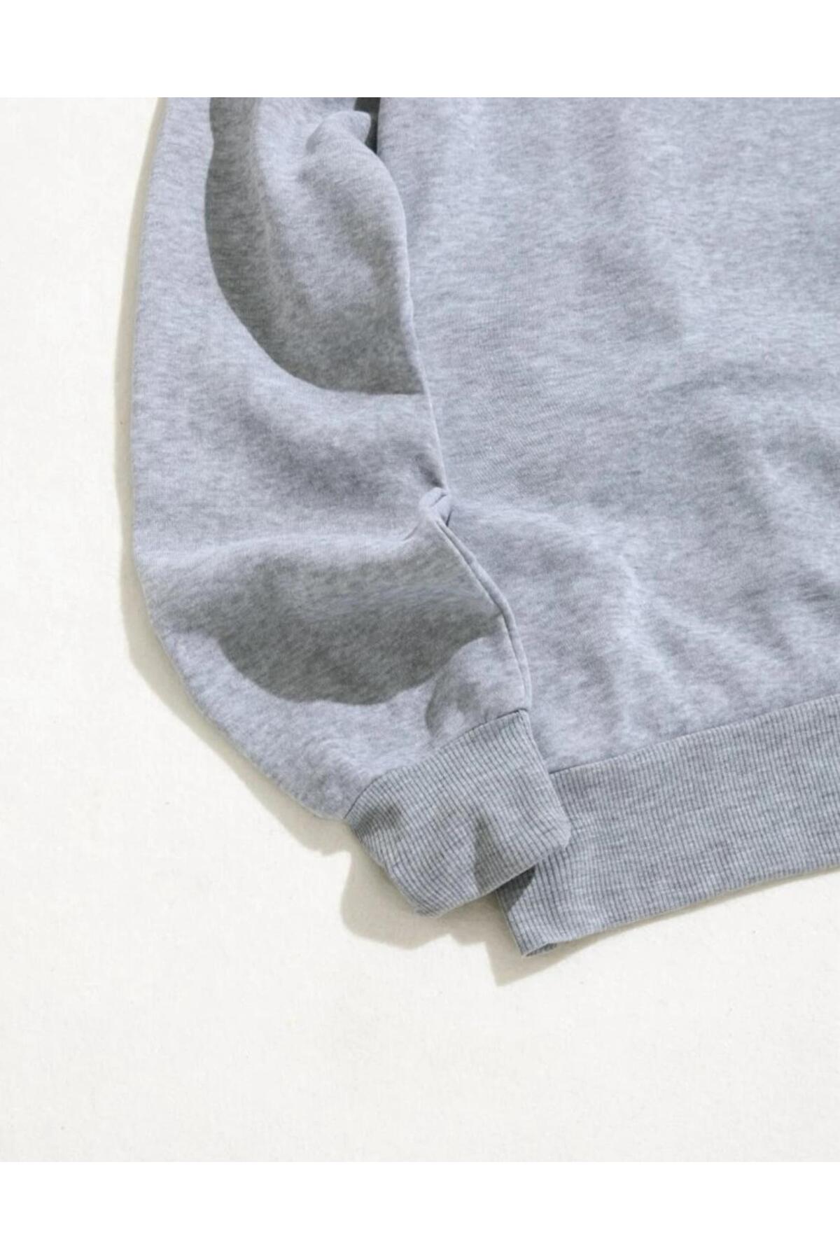 RUN Baskılı Bisiklet Yaka Pamuklu Sweatshirt