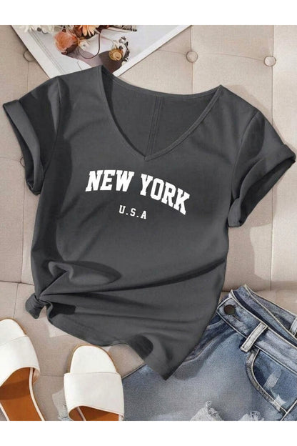 Kadın New York USA Baskılı V Yaka T-shirt