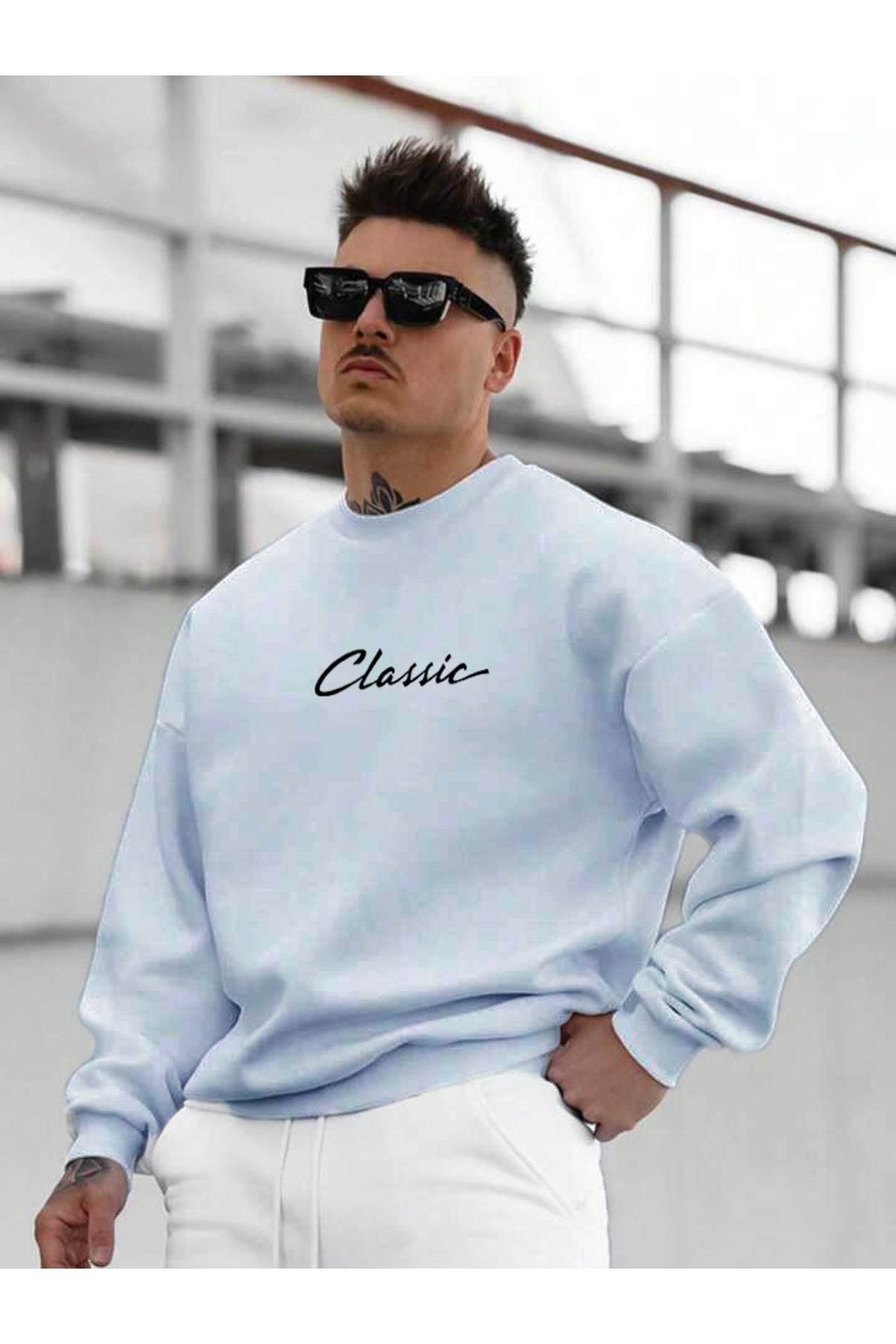 CLASSIC SLOGAN Oversize Bisiklet Yaka Sweatshirt