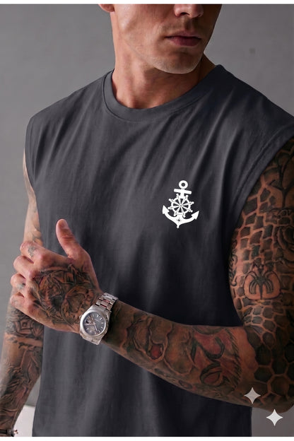 GEMİ ÇAPASI Baskılı Erkek (Sıfır Kol) Sporcu Kolsuz Atlet Tshirt