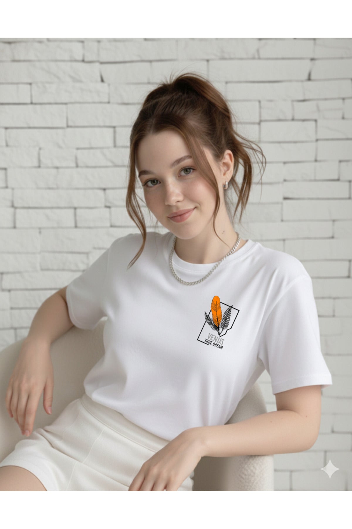 Venus Baskılı Kadın Pamuklu Bisiklet Yaka Tshirt