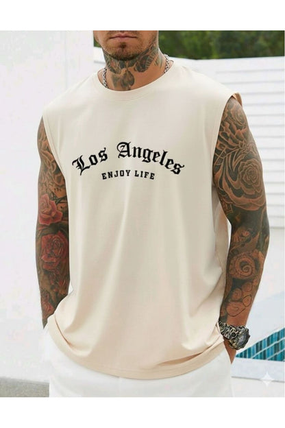 LOS ANGELES ENJOY LIFE Baskılı Erkek Sıfır Kol Sporcu Tshirt