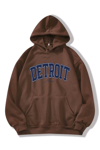 Detroıt Baskılı Oversize Hoodie Kapşonlu Sweatshirt