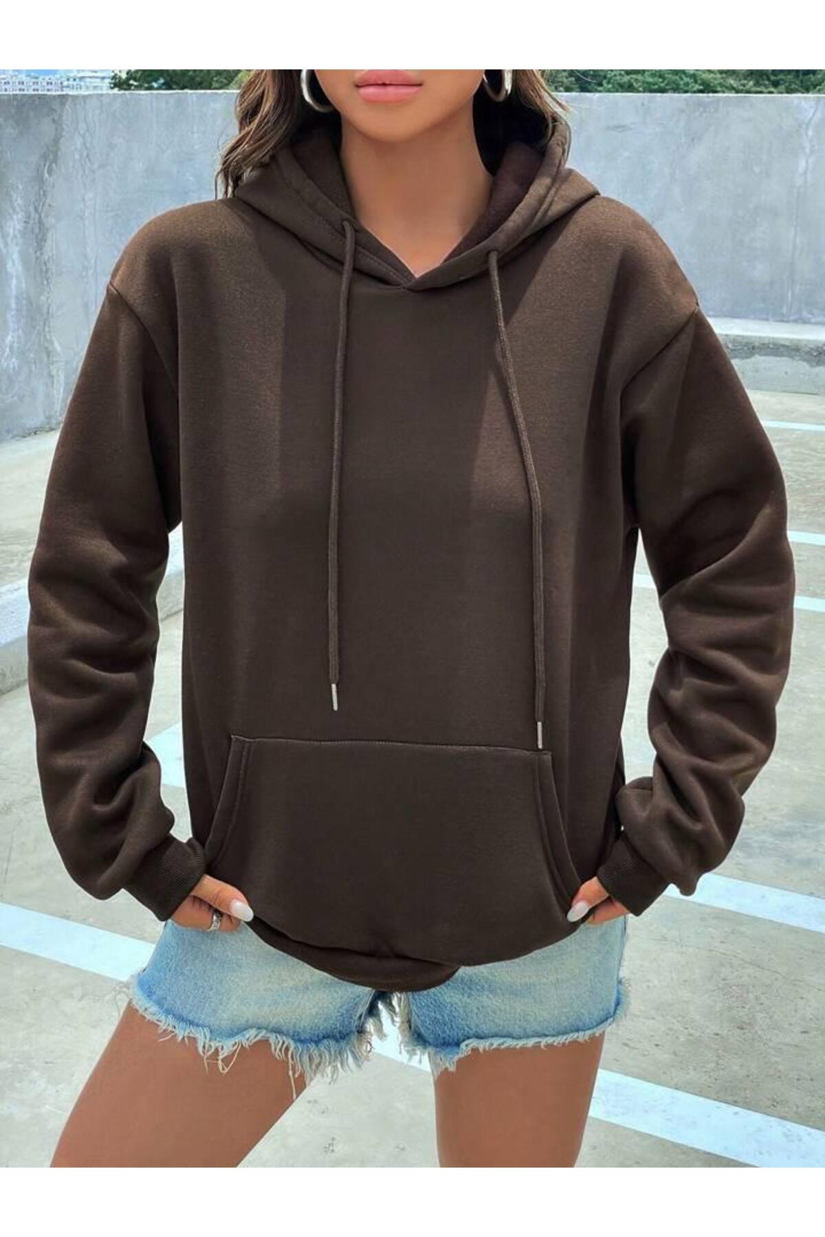 DÜZ KAPÜŞONLU OVERSİZE SWEATSHİRT