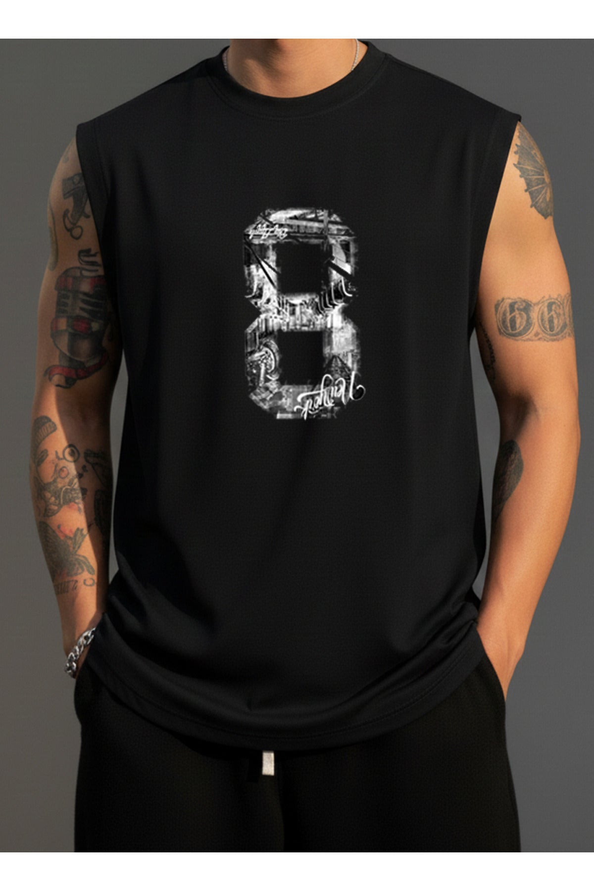 Erkek Sıfır Kol MİX Baskılı T-Shirt
