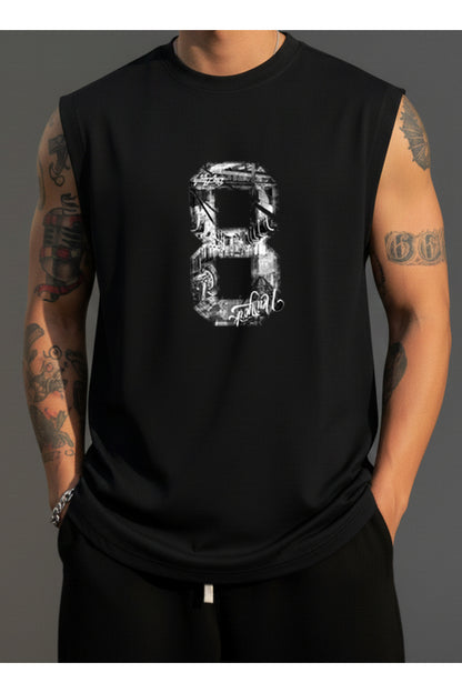 Erkek Sıfır Kol MİX Baskılı T-Shirt