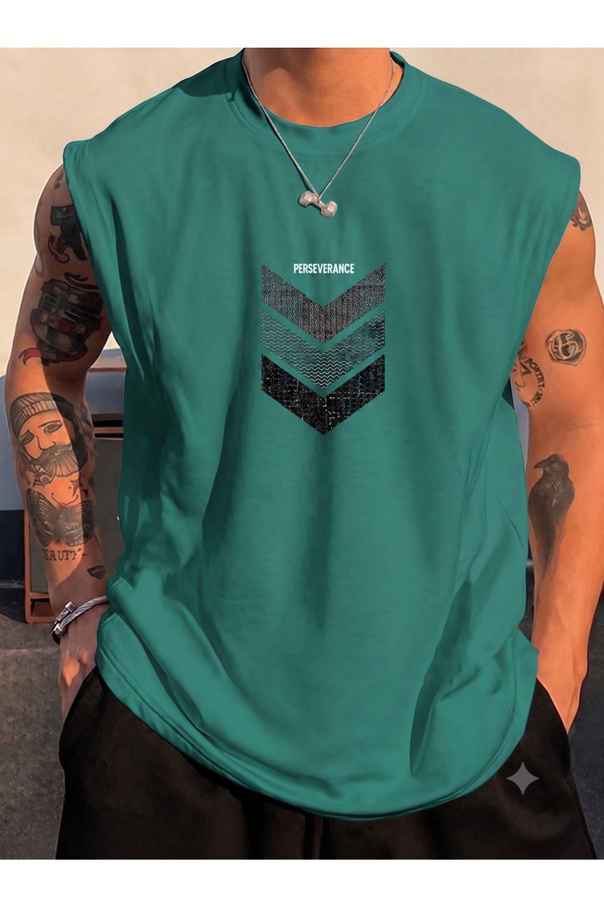Perseverance Baskılı Kolsuz tshirt Erkek Sıfır Kol Giyim Spor Giyim Oversize T-SHİRT
