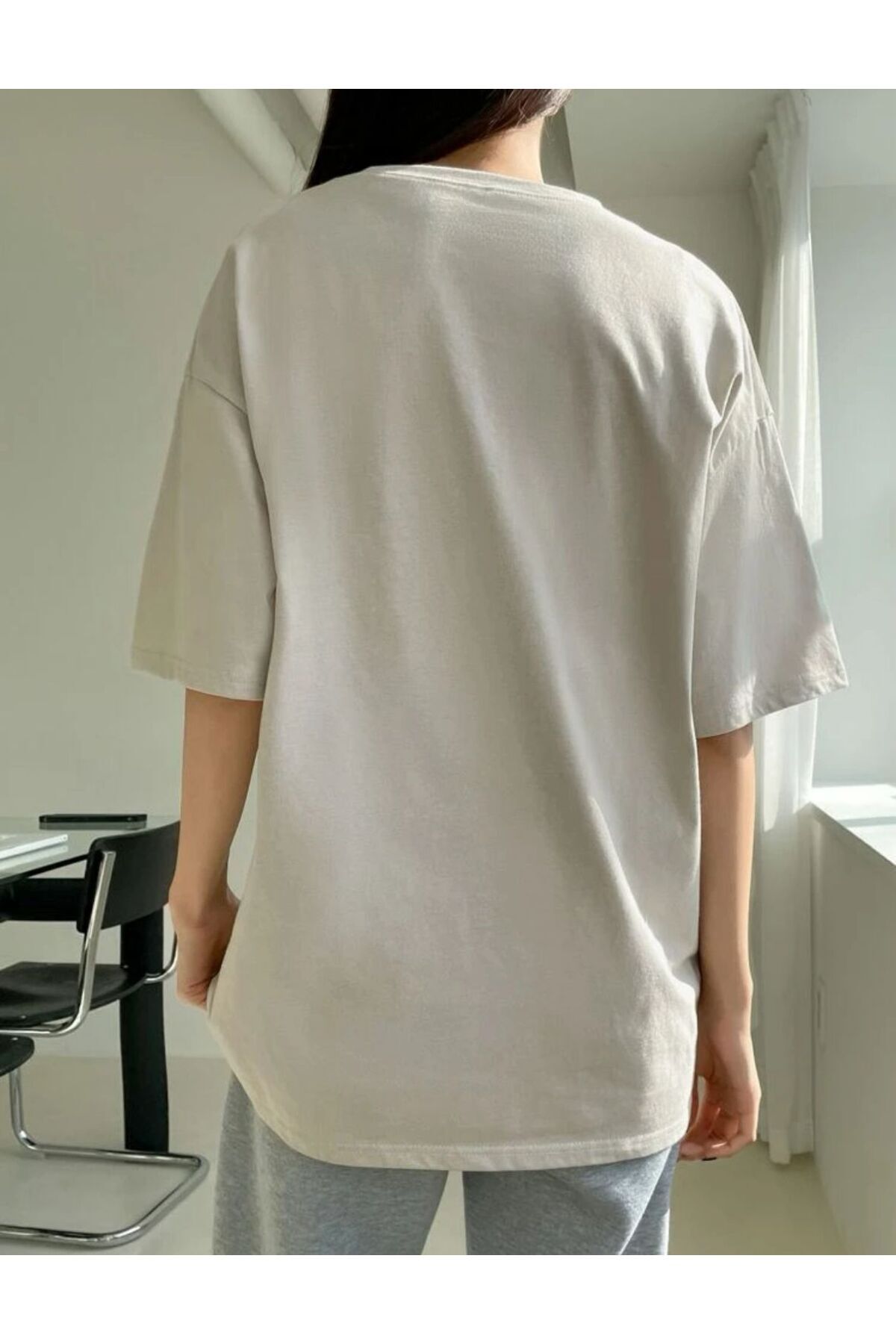 Penguen Baskılı Pamuklu Bisiklet Yaka Tshirt