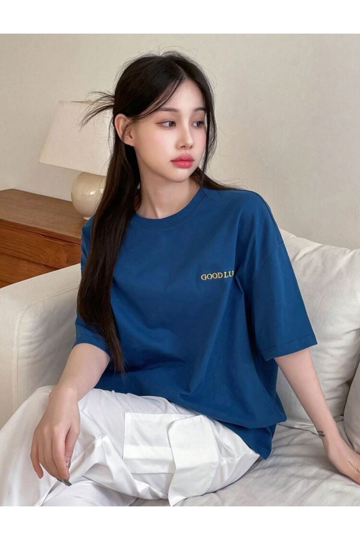 GOOD LUCK Baskılı Pamuklu Kısa Kol (Oversize) Tshirt