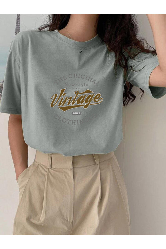 Vintage Baskılı Pamuklu Kısa Kol (Oversize) Tshirt