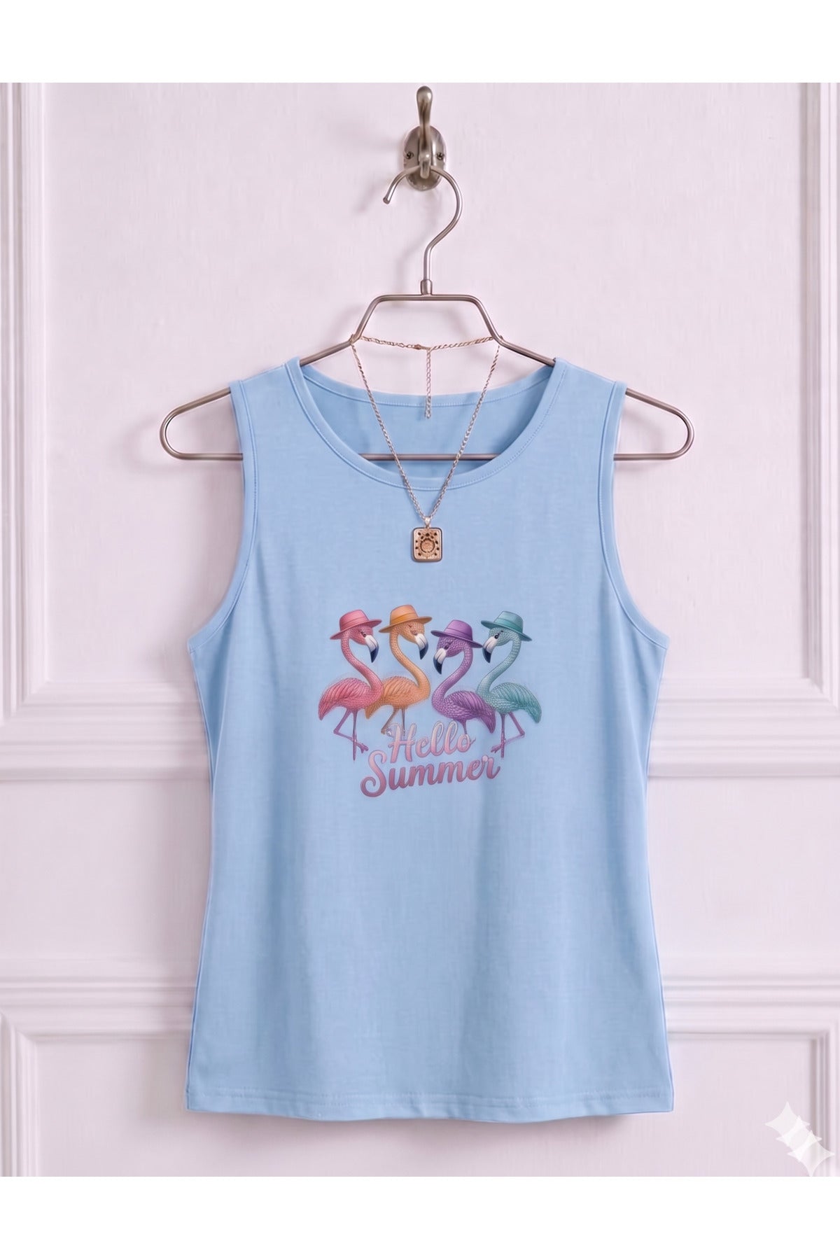 FLAMİNGO Baskılı Kadın (Omuzu Açık) Askılı Kolsuz Tshirt
