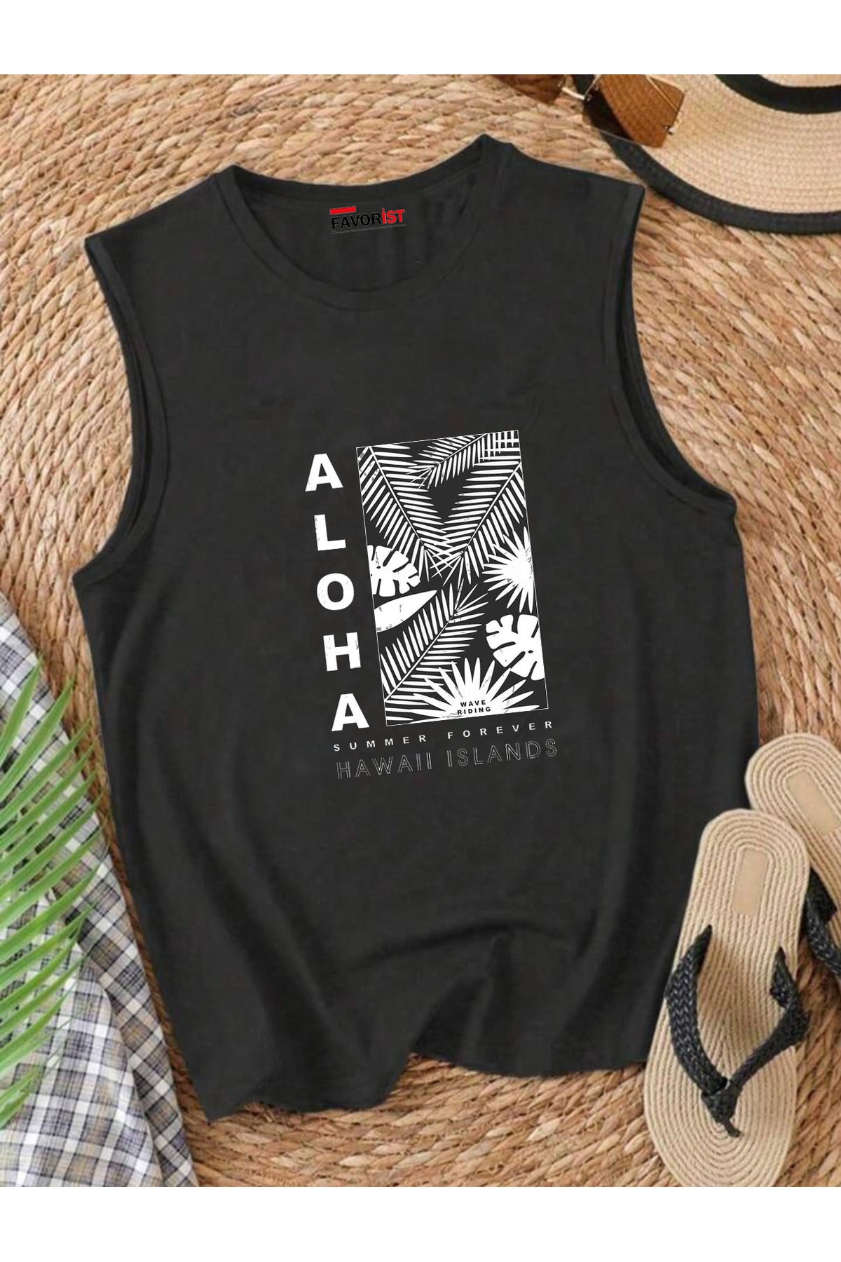 ALOHA SUMMER Omuzu Açık Kadın Pamuklu Kolsuz Yazlık T-shirt Atlet