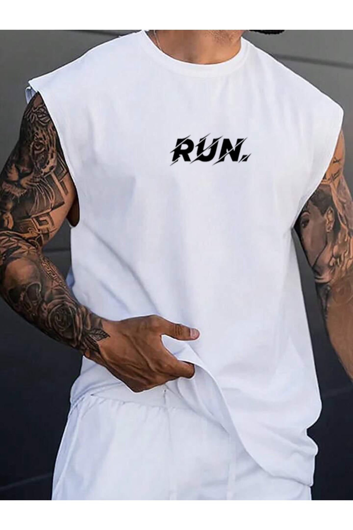 Run Baskılı Kolsuz Oversize Kalıp T-shirt