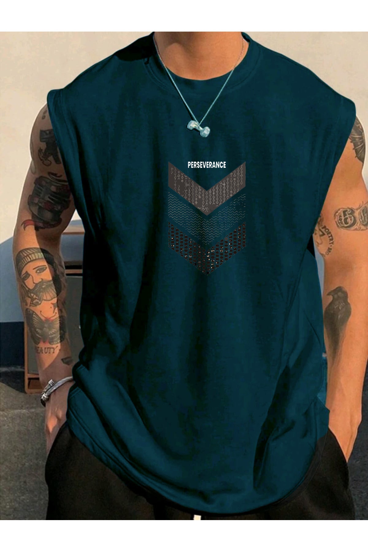 Perseverance Baskılı Kolsuz tshirt Erkek Sıfır Kol Giyim Spor Giyim Oversize T-SHİRT