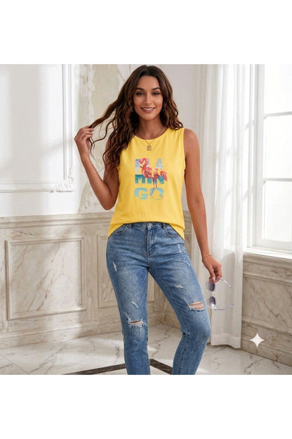 1990 Flamingo Baskılı ( Omuzu Açık ) Kadın Askılı Atlet T-shirt