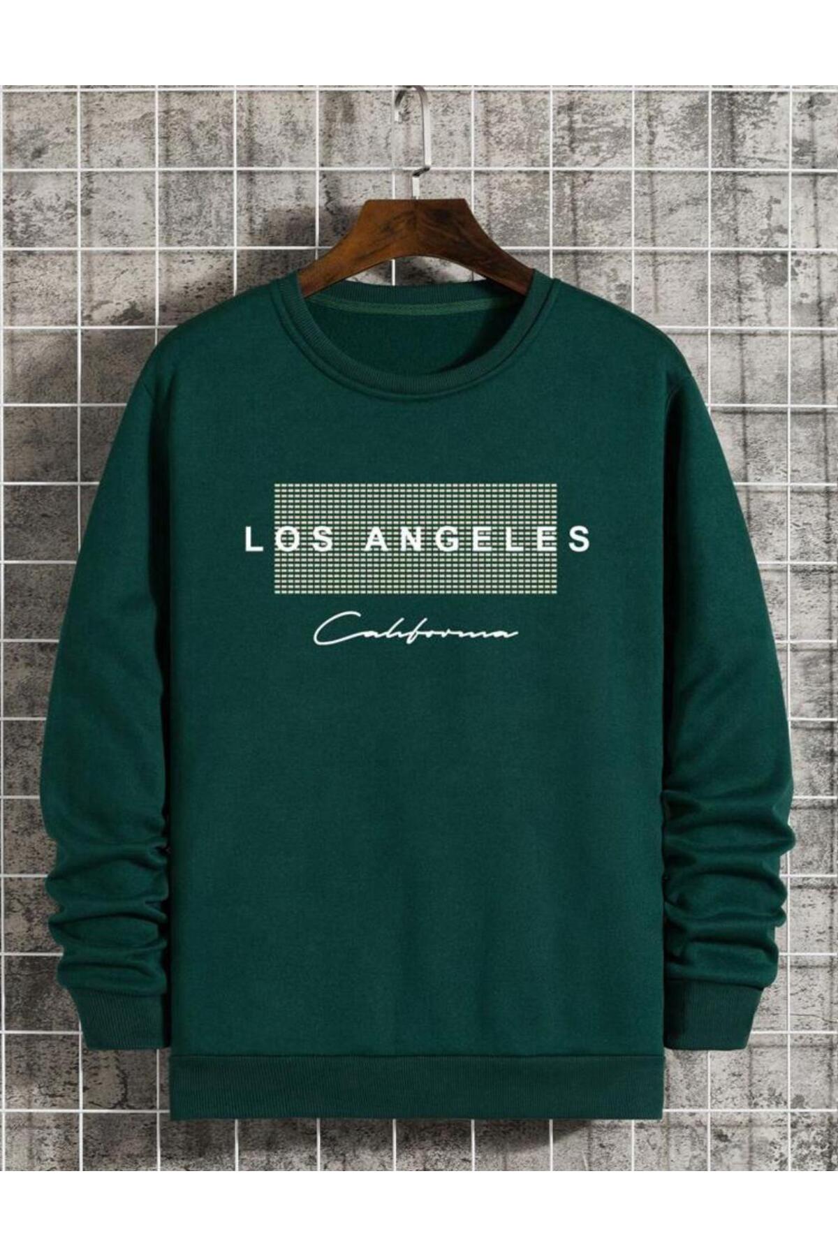 Los Angeles California Baskılı Bisiklet Yaka Pamuklu Sweatshirt