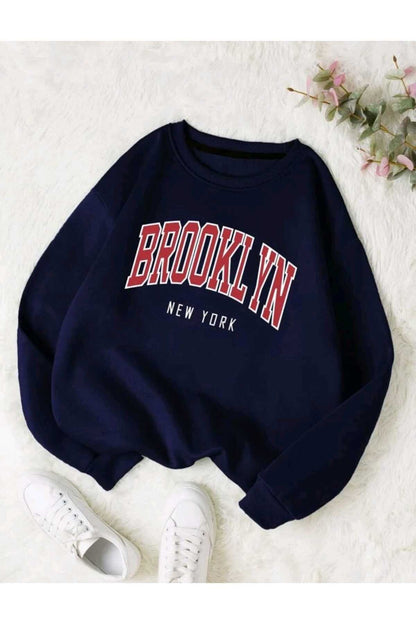 Brooklyn Baskılı Sweatshirt ( Bisiklet Yaka ) Unisex Pamuklu Özel Seri