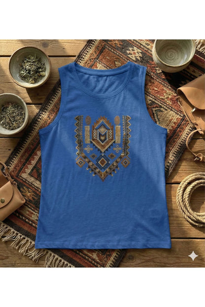 Etnik Desen Baskılı Kadın Omuzu Açık Kolsuz Askılı Tshirt