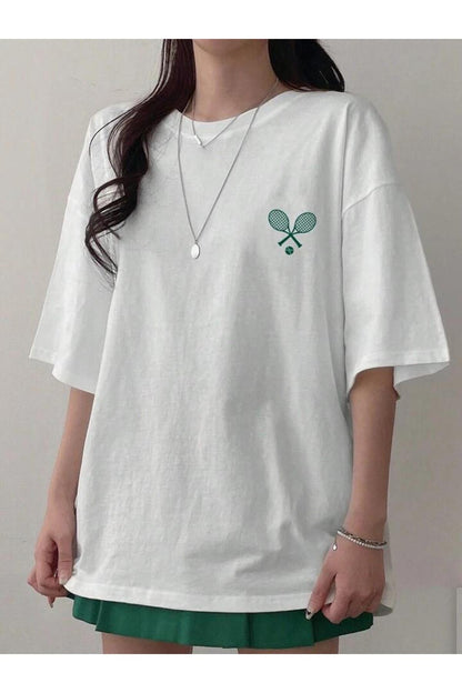 TENİS RAKET Baskılı Pamuklu Kısa Kol (Oversize) Tshirt