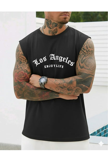 LOS ANGELES ENJOY LIFE Baskılı Erkek Sıfır Kol Sporcu Tshirt