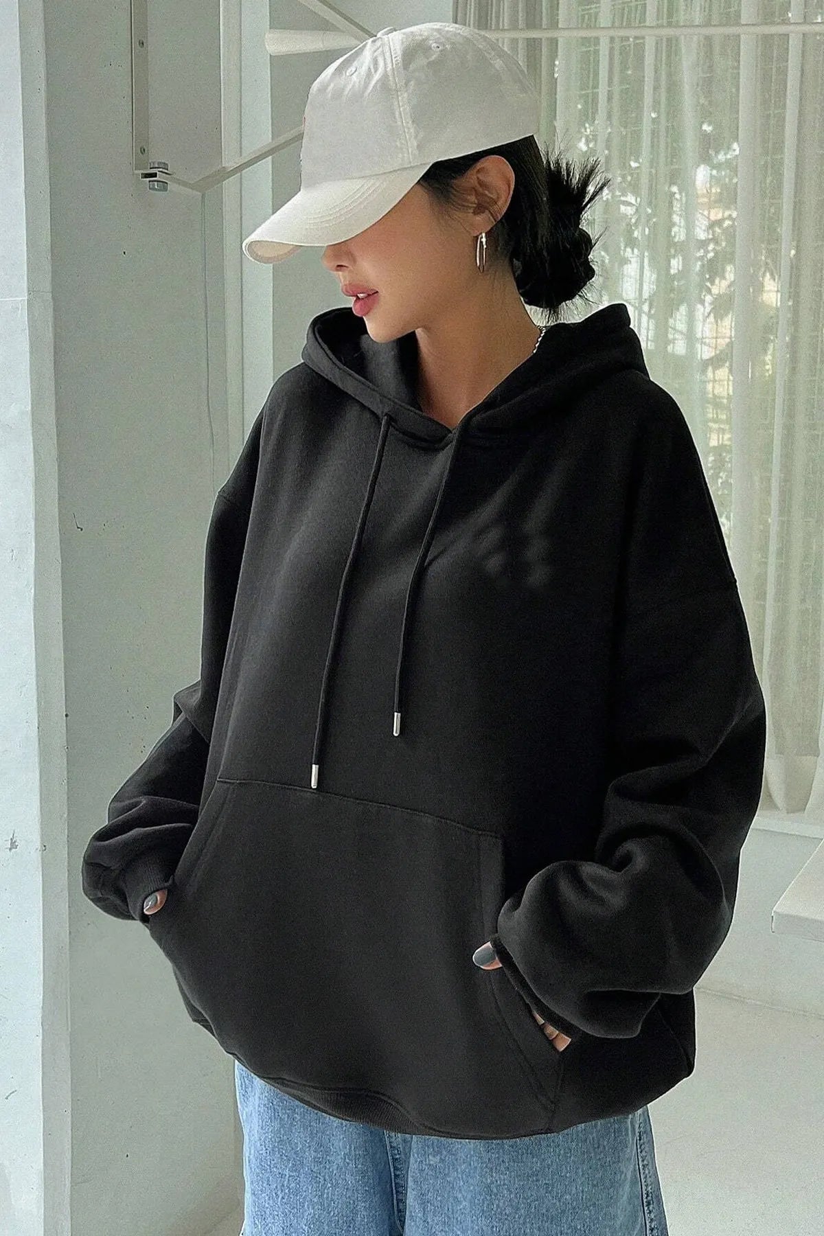 STAR Baskılı Oversize Kapşonlu Sweatshirt