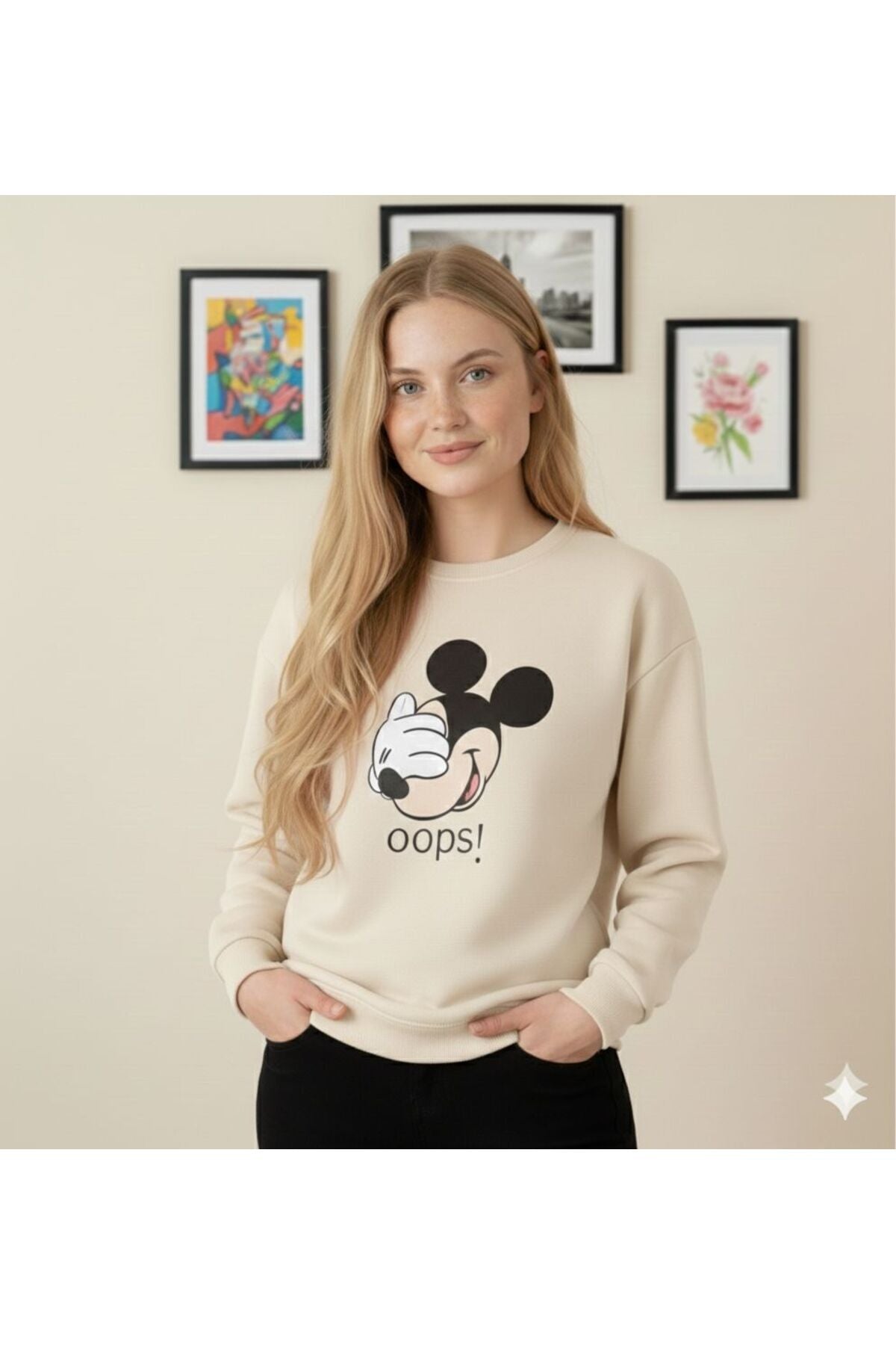 Oversize MICKY OOPS Bisiklet Yaka Sweatshirt